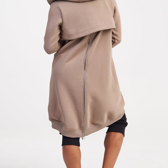 Long Zipper Fleece Maxi Hoodie with Thumb holes - Picture 3 of 8